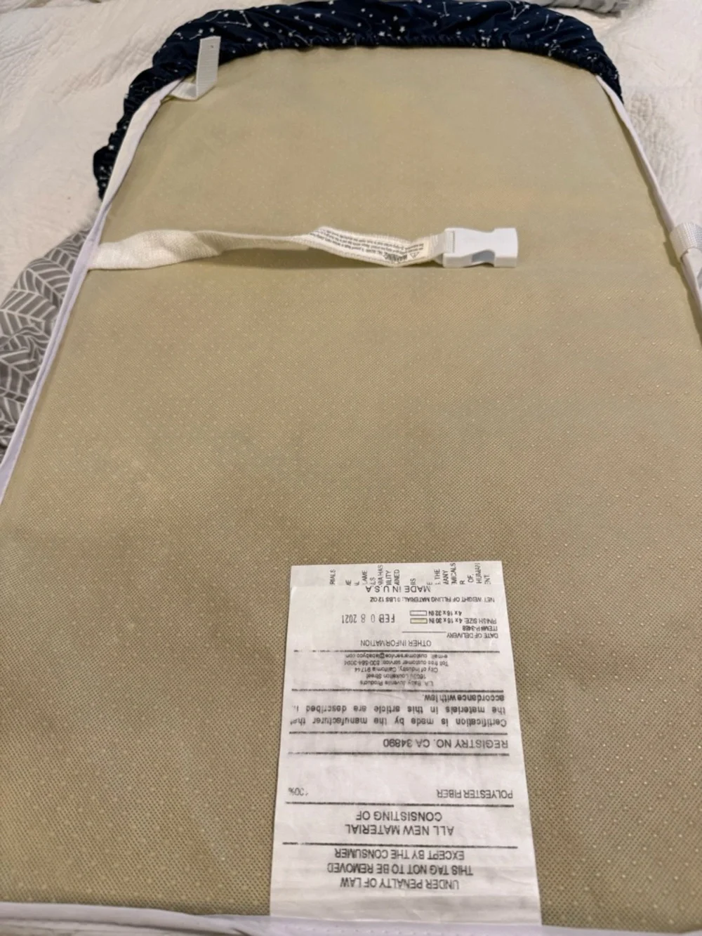 Amazon Navy Blue and White Striped changing Mattress + Cover